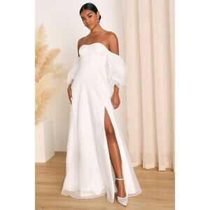 Lulus True Excellence White Bustier Off-the-shoulder Gown - Size M